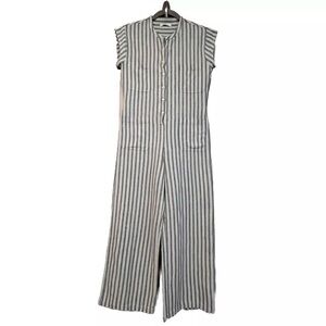 Doen Biarritz Jumpsuit blue striped raw silk women’s size XS short sleeve